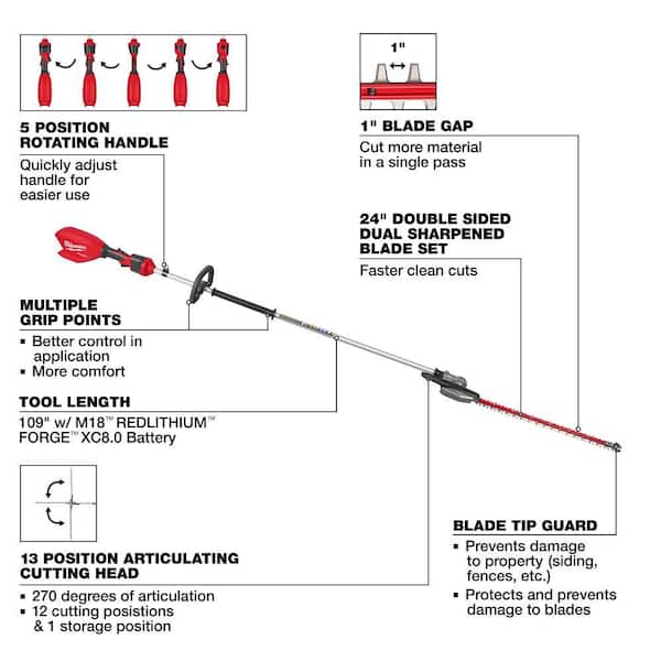 Milwaukee M18 FUEL 18V 24 in. Brushless Cordless Extended Pole Hedge Trimmer (Tool-Only)