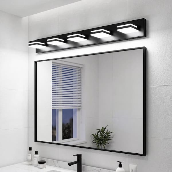 41 in. 5-Light Modern Black Vanity Light Fixture Bathroom Over Mirror Wall Lights with Iron Acrylic