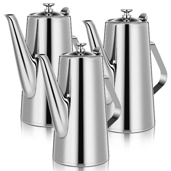 Stainless Steel Water Pitcher with Lid Set of 3, 2-Liter Beverage Dispenser with Handle for Home Kitchen