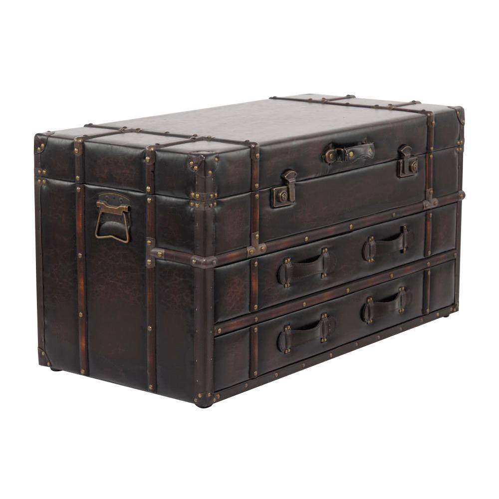Vintage Brown Wood Trunk Coffee Table with Storage