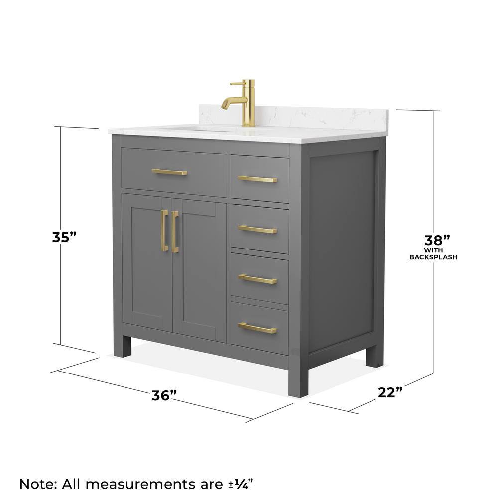 Beckett 36" Dark Gray Freestanding Vanity with Carrara Marble Top