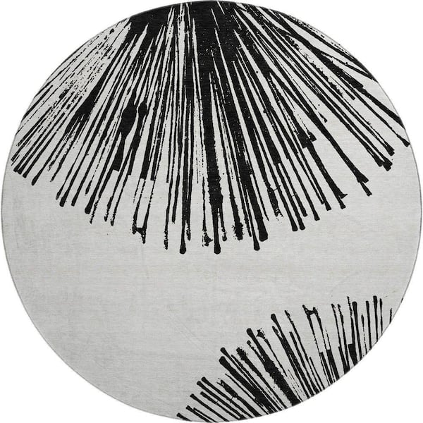 Mayfield Premium Machine Washable Indoor/Outdoor Geometric AMF642 Black 8 ft. x 8 ft. Round Area Rug