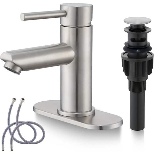 Single Hole Bathroom Faucet RV Deck Mount 1-Hole or 3-Hole with Pop-Up Drains in Brushed Nickel