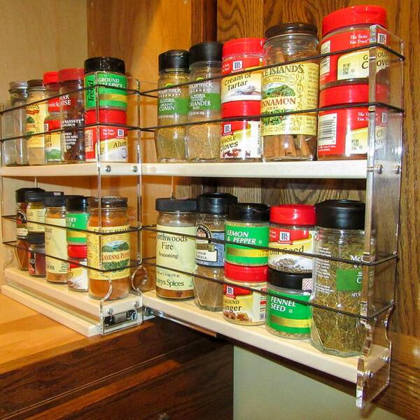 Vertical Spice - Spice Rack Drawer - Pull Out Sliding Cabinet  Spice Organizer - 2 Tier Spice Caddy Shelf - Spice Racks for Inside Cabinets  - Made in USA Kitchen Organizer 