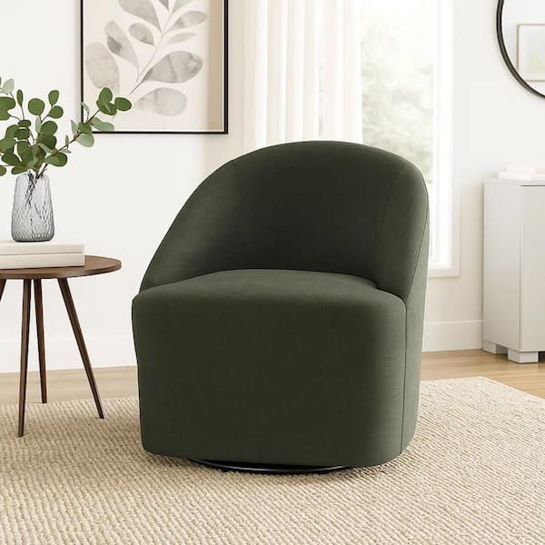 Lenie Modern Minimal Shape Dark Green Barrel Accent Swivel Chair