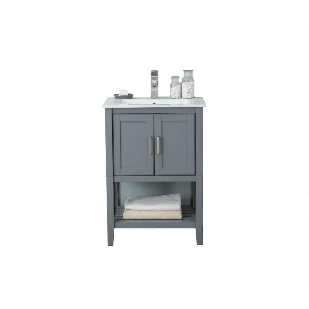 KD 24 in. W x 18 in. D x 34 in. H Bath Vanity in Westchester Gray with Cera