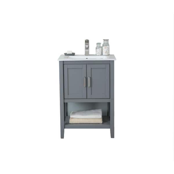 Unbranded KD 24 in. W x 18 in. D x 34 in. H Bath Vanity in Westchester Gray with Ceramic Vanity Top in White with White Basin