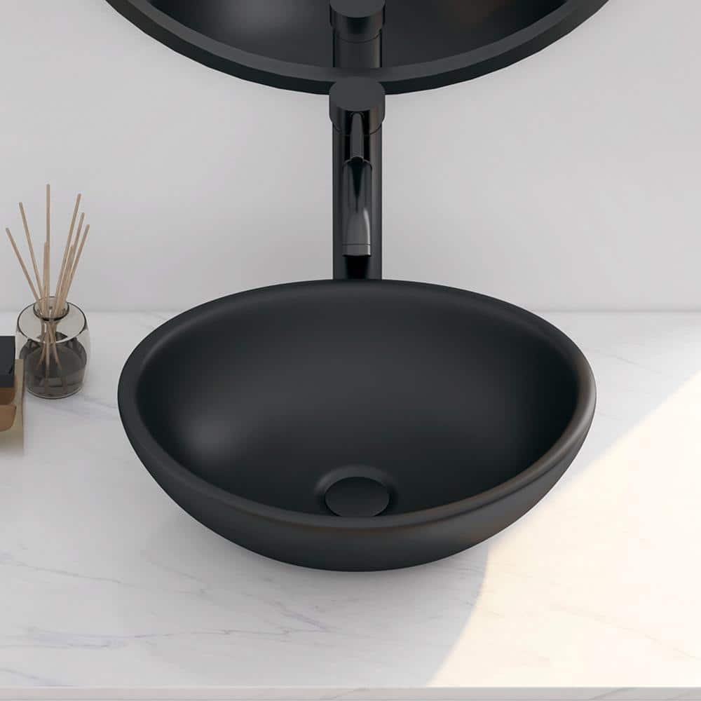 Matte Black Ceramic Oval Vessel Bathroom Sink