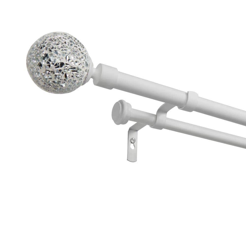 Adjustable White Mosaic Double Curtain Rod with Acrylic Finials