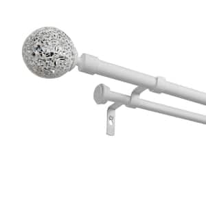 Torch 36 in. - 72 in. Adjustable Length Double Curtain Rod Kit in Gunmetal with White Mosaic Finial
