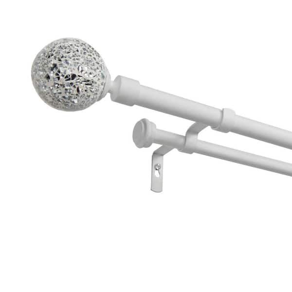 EXCLUSIVE HOME Torch 36 in. - 72 in. Adjustable Length Double Curtain Rod Kit in Gunmetal with White Mosaic Finial