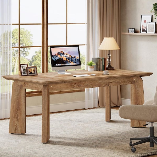 BYBLIGHT 62 in. Rectangular Rustic Brown Wood Computer Desk