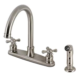 Victorian 2-Handle Deck Mount Centerset Kitchen Faucets with Side Sprayer in Brushed Nickel