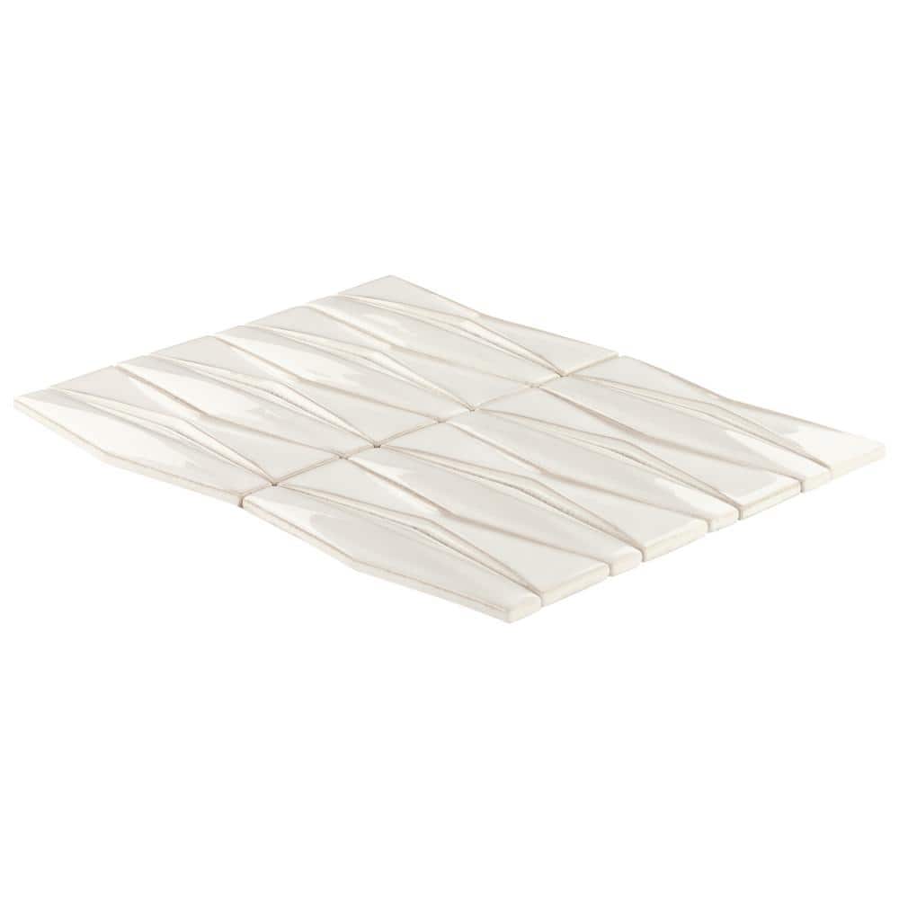 Natural White Geometric Glass Mosaic Tile 2x8