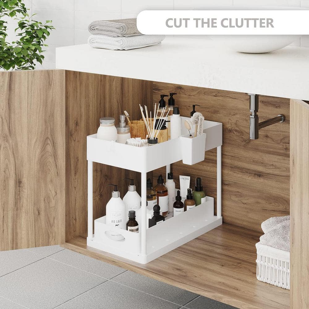 White Double Sliding 2-Tier Under Sink Organizer