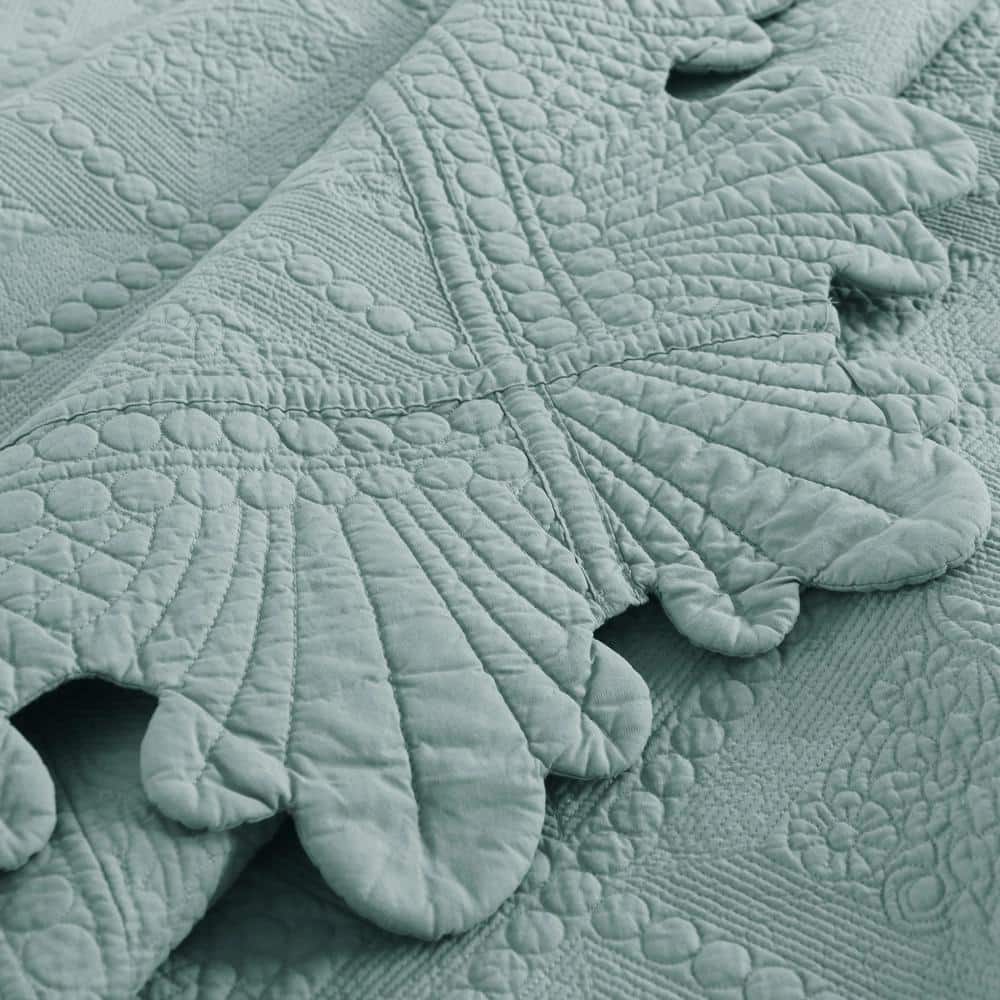 Aqua Green Cotton Reversible Queen Bedspread Set