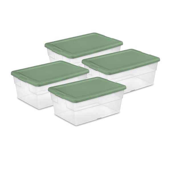 Sterilite 16 qt. Plastic Storage Box with Lid in Green and Clear (4-Pack)