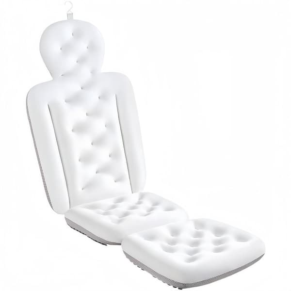 White Polyester 51 in. x 16 in. Full Body Bath Pillow for Bathtub with Laundry Bag for Headrest Neck and Back Support
