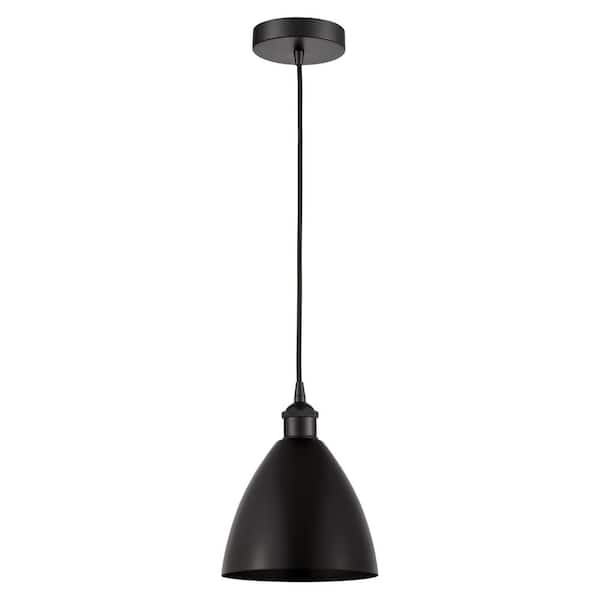 Edison Dome 100-Watt 1-Light Matte Black Standard Mini Pendant Light with Metal Shade