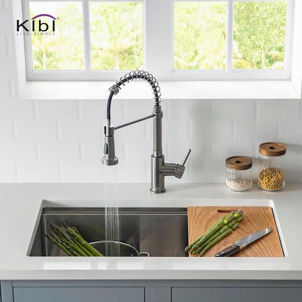 17 in. H Single Hole 1.8 GPM Pull Down Sprayer Kitchen Faucet with 360° Spout Swivel in Titanium