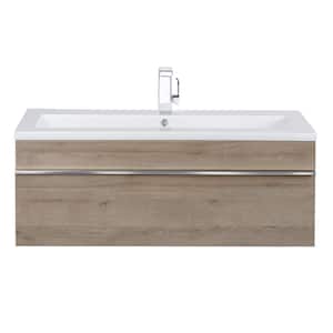 Trough 42in. W x 16in. D x 15in. H Sink Wall-Mounted Bathroom Vanity Side Cabinet in Organic with Acrylic Top in White