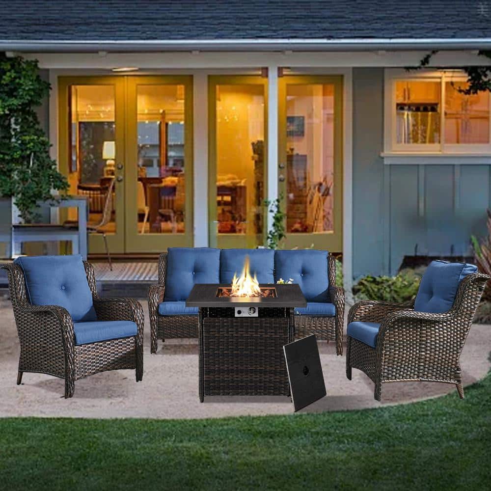 Arcline 4-Piece Brown Wicker Fire Pit Conversation Set with Olefin Blue Cushions and Couch price history on PriceWatchPro