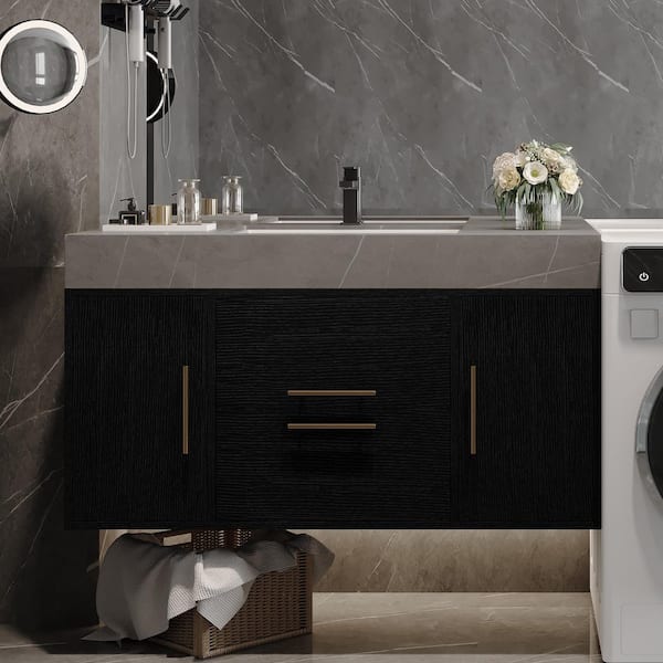 40 in. Single Sink Floating Black Bath Vanity with White Cultured Marble Top