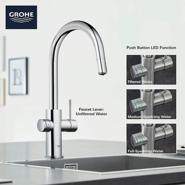 GROHE Blue Professional Starter Kit Round Single-Handle Beverage Faucet with Pull-Out Spray in StarLight Chrome 31251002 -