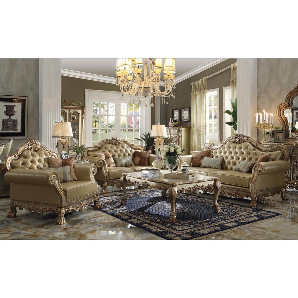 Dresden Gold Patina Rectangular Wood Coffee Table with Storage