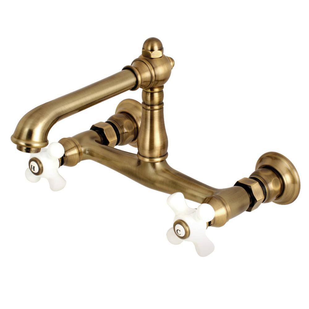 Kingston Brass English Country 2-Handle Wall Mount Bathroom Faucet in  Antique Brass HKS7243PX
