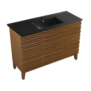 Cascade 48 in. Brown Oak Bathroom Vanity in Black with Ceramic Sink Top