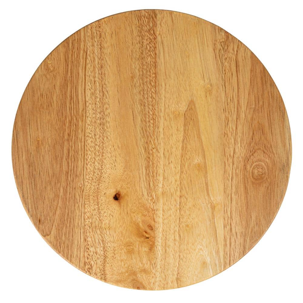 Natural Rubberwood Round Cheese and Cutting Board with Handles