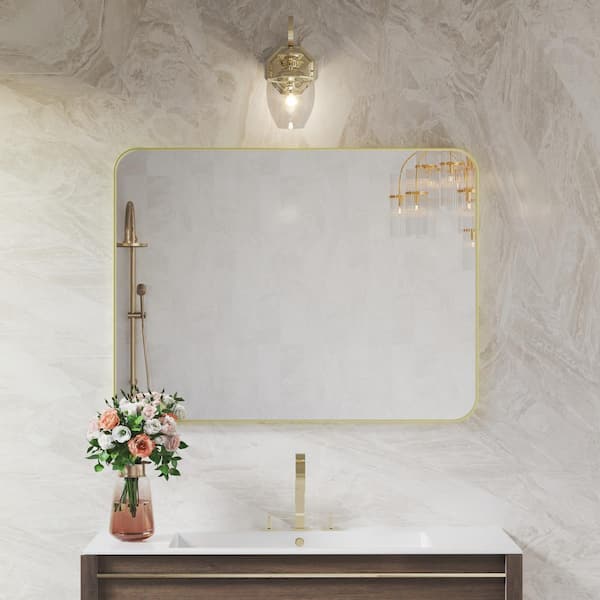 TOOLKISS 40 in. W x 32 in. H Rectangular Aluminum Framed Wall Bathroom  Vanity Mirror in Gold B10080BG - The Home Depot