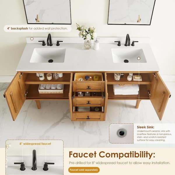 Altair Orasia 72 in. Double Freestanding Mango Brown Bath Vanity