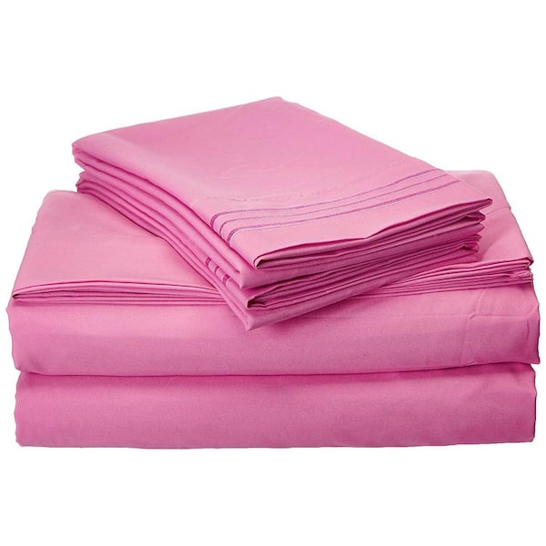Elegant Comfort 4-Piece Light Pink Solid Microfiber Full Sheet Set