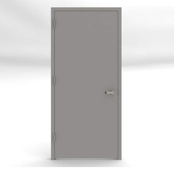L.I.F Industries 30 in. x 80 in. Gray Flush Right-Hand Fire Proof Steel Prehung Commercial Entrance Door with Welded Frame