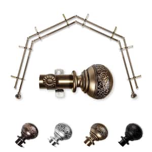 13/16" Dia Adjustable 4-Sided Double Bay Window Curtain Rod 28 to 48" (each side) with Douglas Finials in Antique Brass