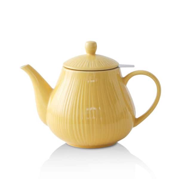 6-Cup Ceramic Teapot with Infuser, 40 oz. Tea Pot with Infuser for Loose Tea, Non-Electric Tea Kettles, Yellow