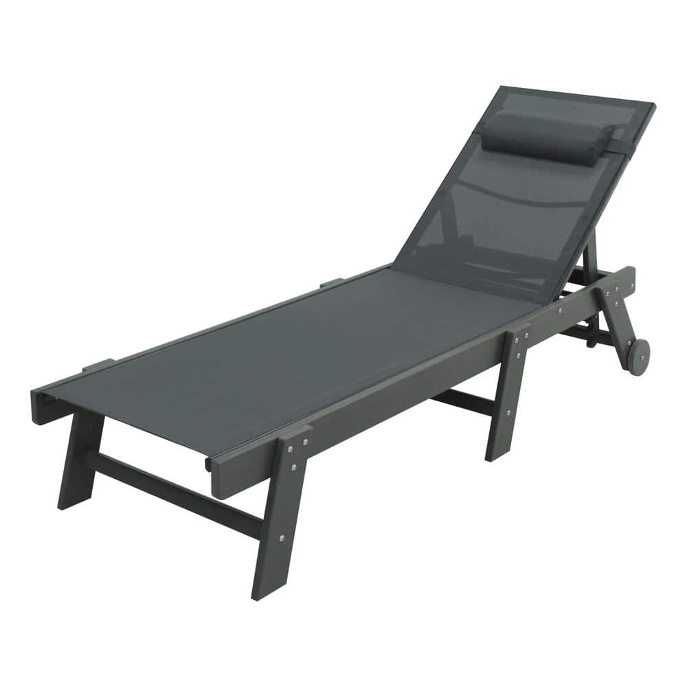 VEIKOUS HDPE Plastic Chaise Lounge Chair Outdoor with Pillow and