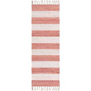 Chindi Rag Striped Coral and Ivory 2 ft. 2 in. x 6 ft. 1 in. Area Rug