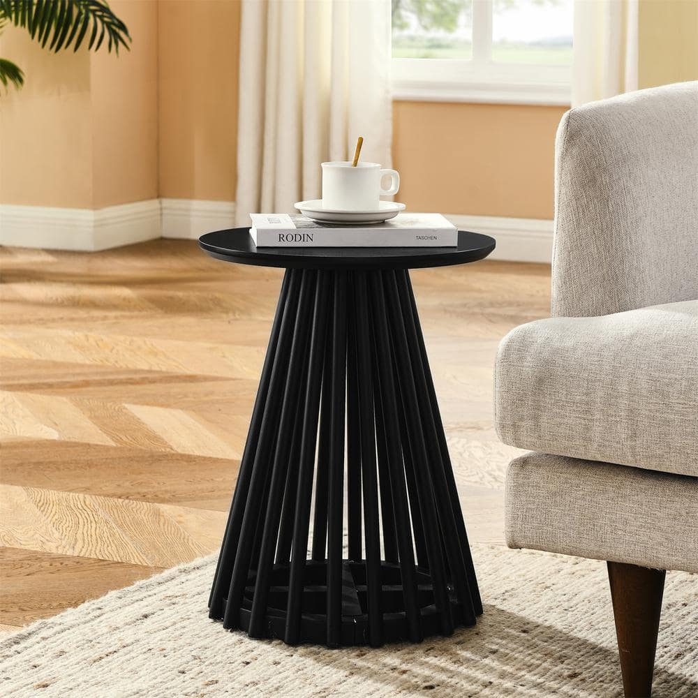 15.75 in. Black Round Wood Coffee Table