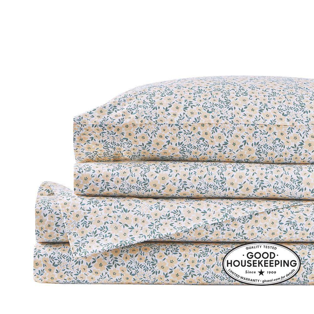 StyleWell Cotton Percale Colorful Ditsy Floral 4-Piece Full Sheet Set