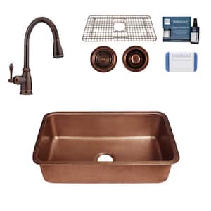 Orwell 30 in. Undermount Single Bowl 16 Gauge Antique Copper Kitchen Sink with Canton Faucet Kit