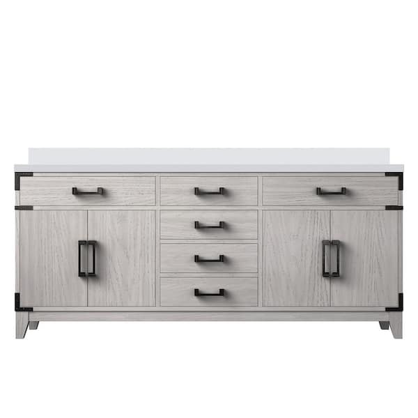 Fossa 72 in W x 22 in D White Oak Double Bath Vanity with White Quartz Top