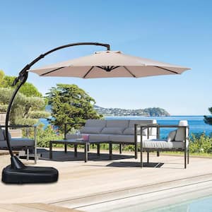 11 ft. Aluminium Cantilever Umbrella with Concealed WheelBase for Backyard, Patio in Beige