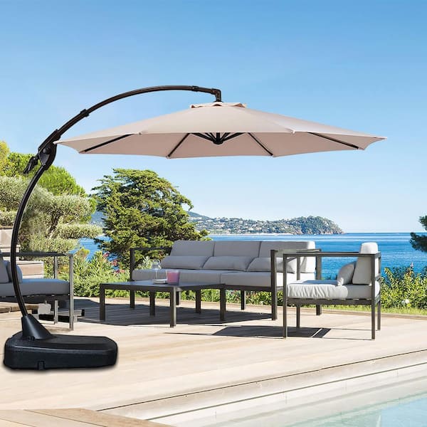 BANSA ROSE 11 ft. Aluminium Cantilever Umbrella with Concealed WheelBase for Backyard, Patio in Beige