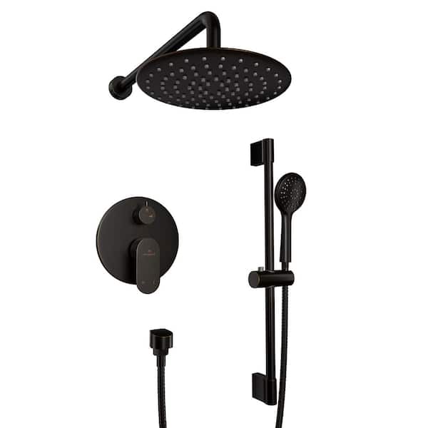 Unbranded Retro Series 3-Spray Patterns with 1.8 GPM 9 in. Rain Wall Mount Dual Shower Heads with Handheld in Oil-Rubbed Bronze