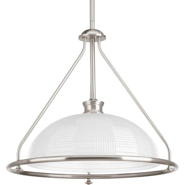 Progress Lighting Lucky Collection 1-Light Brushed Nickel Foyer Pendant with Frosted Prismatic Glass
