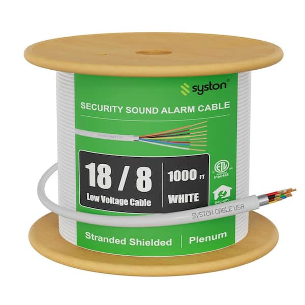 Syston Cable Technology 1000 ft. 18/8 White CL3P/CMP Plenum Rated Sheilded Stranded Bare Copper Security/Alarm/Control/Sound Wire UV Resistant