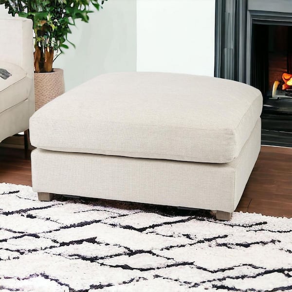 Beige Polyester Square Accent Ottoman